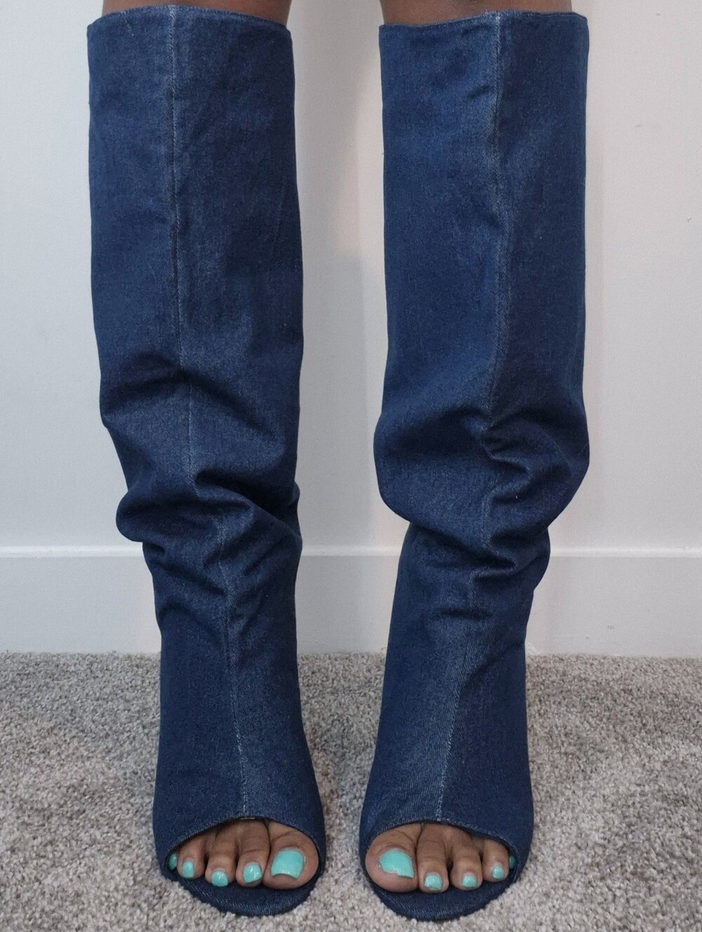 Open-Toe Denim Jean like Bootie